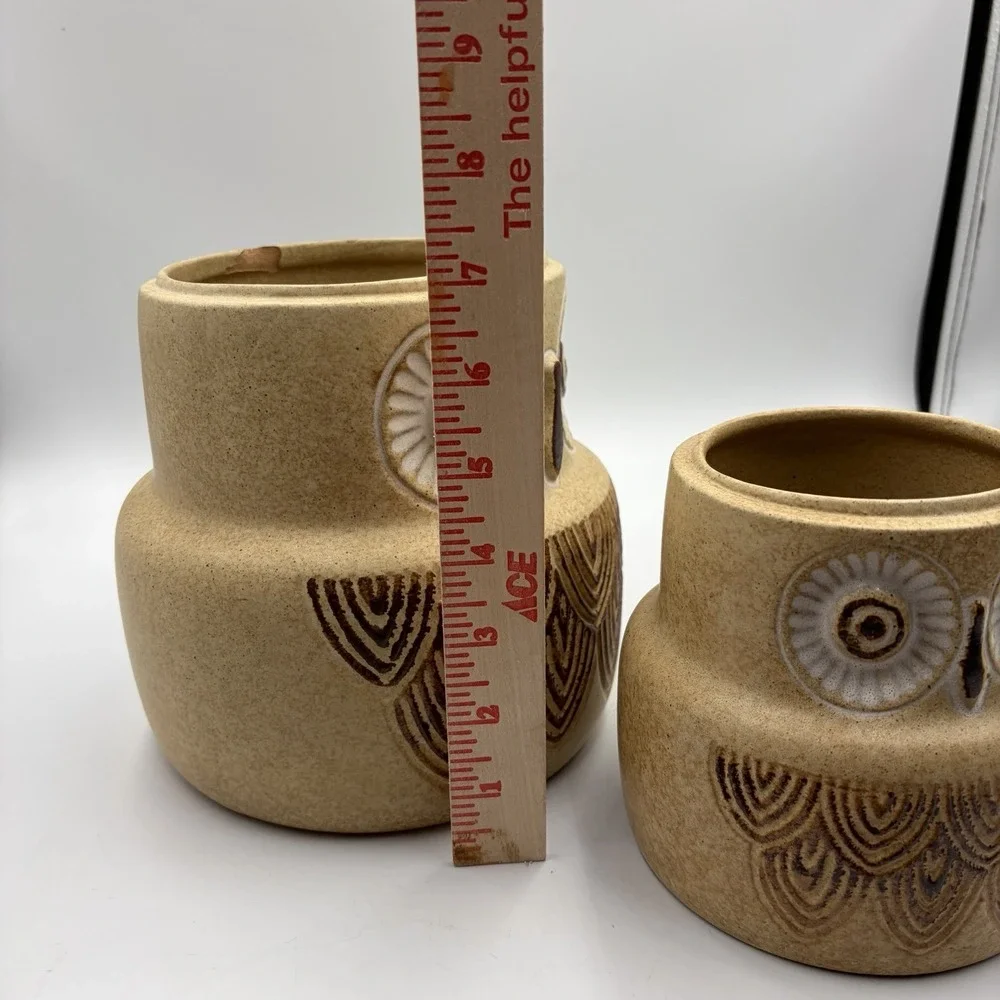 Two Vtg‎ Owl Canisters W/ Lids 1970s Pottery Craft USA MCM Cottagecore Country